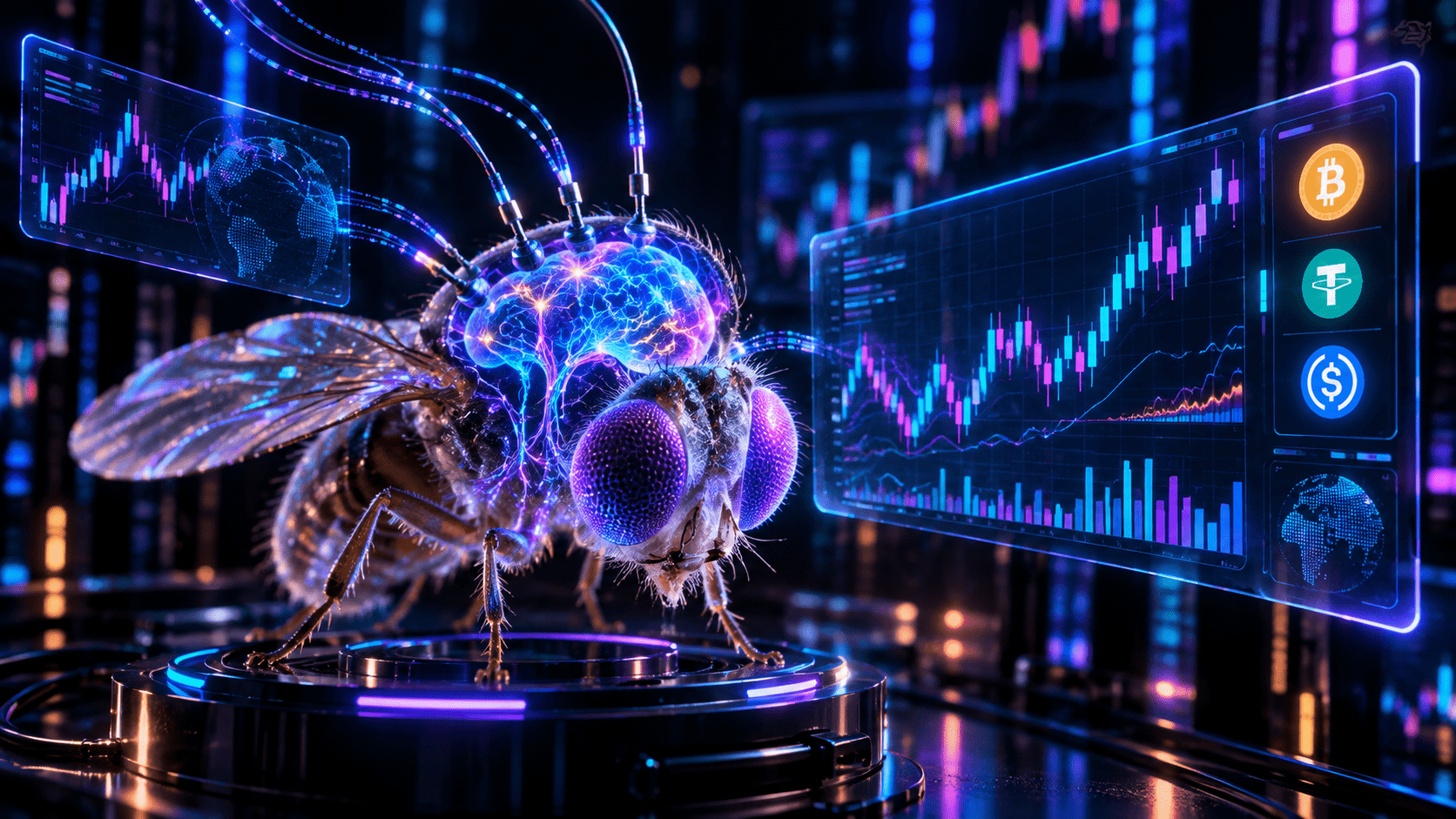 Симуляция мозга мухи торгует биткоином по котировкам Coinbase в эксперименте Stonkfly