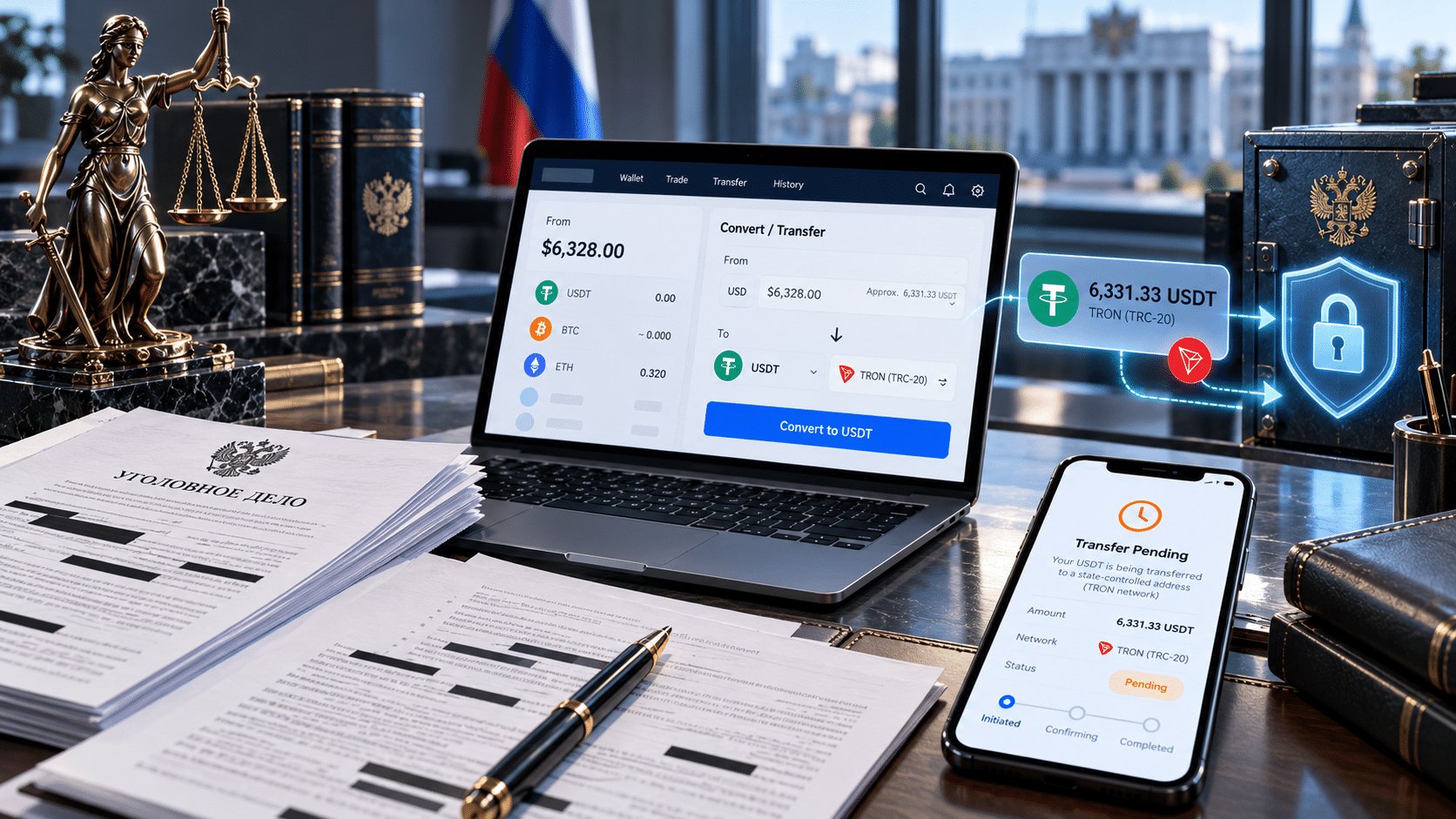 Арест криптовалюты в России — протокол следственного действия и перевод USDT через сеть TRON